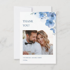 Blue Fine Art Flowers Wedding Thank You Card サンキューカード