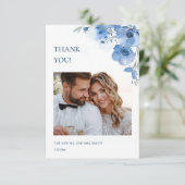 Blue Fine Art Flowers Wedding Thank You Card サンキューカード (スタンド正面)
