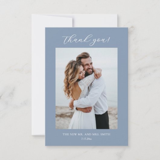 Blue Fine Art Flowers Wedding Thank You Card サンキューカード (正面)