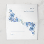 Blue Fine Art Watercolor Flowers Wedding プレイスカード (外部開封)