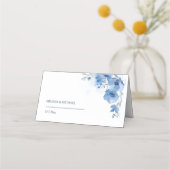 Blue Fine Art Watercolor Flowers Wedding プレイスカード (裏面)
