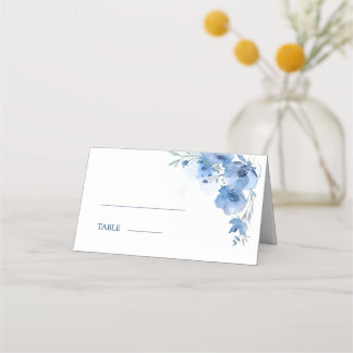 Blue Fine Art Watercolor Flowers Wedding プレイスカード