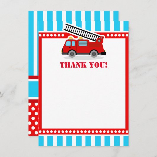 Blue Fire Engine Thank You Notes サンキューカード (正面/裏面)