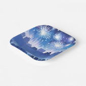 Blue Firework Display | Fireworks Watercolor ペーパープレート (傾斜あり)