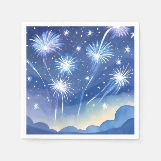 Blue Fireworks | Firework Celebration Watercolor スタンダードカクテルナプキン (正面)