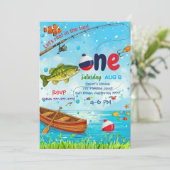 Blue Fish Boat Ofishally One 1st Birthday Invitati 招待状 (スタンド正面)