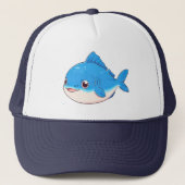 Blue Fish Drawing, Cartoon Style キャップ (正面)