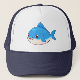 Blue Fish Drawing, Cartoon Style キャップ