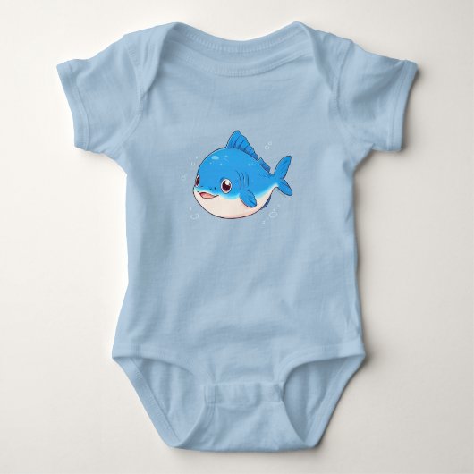 Blue Fish Drawing, Cartoon Style ベビーボディスーツ (正面)