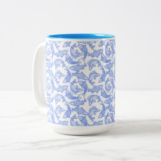 Blue Fish Pattern ツートーンマグカップ (正面左)