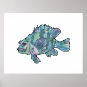 Blue Fish Sparkly Children's Wall Art Poster ポスター