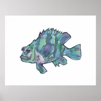 Blue Fish Sparkly Children's Wall Art Poster ポスター