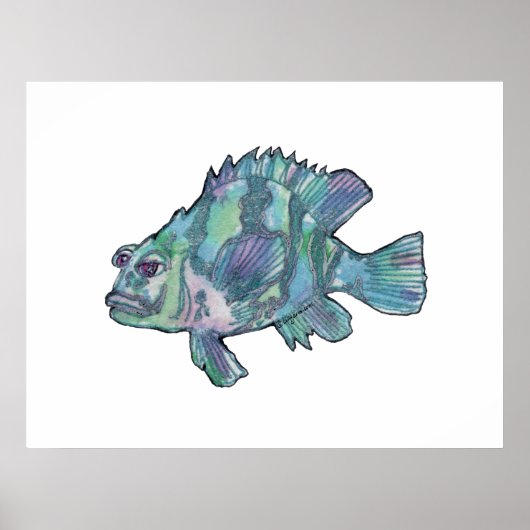 Blue Fish Sparkly Children's Wall Art Poster ポスター (正面)