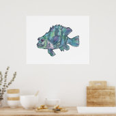 Blue Fish Sparkly Children's Wall Art Poster ポスター (キッチン)