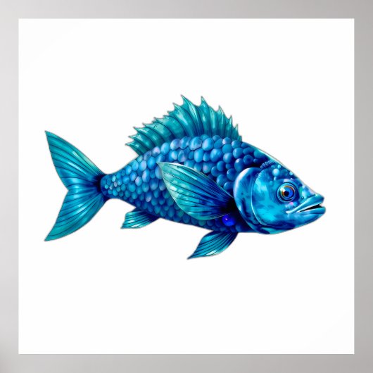 Blue Fish with Spiky Fins and Scales ポスター (正面)