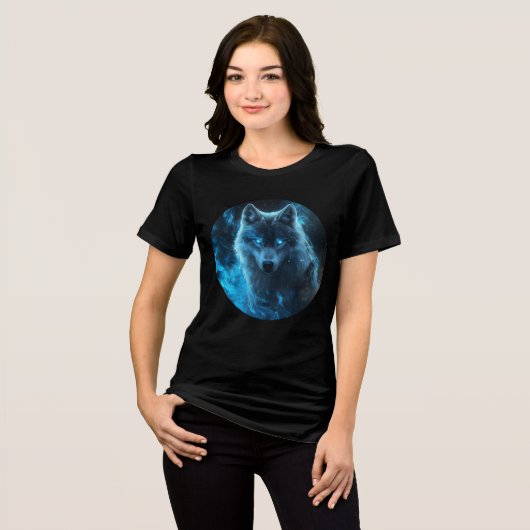 Blue Flame Cosmic Wolf Art Print トライブレンドTシャツ (正面全面)