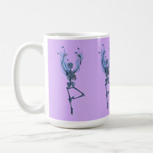 Blue Flames Ballerina Dancing Skeleton Art Purple コーヒーマグカップ (左)