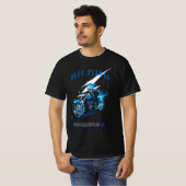 Blue Flames Motorcycle Design | Skull Rider Tシャツ (正面フル)