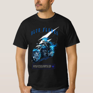 Blue Flames Motorcycle Design | Skull Rider Tシャツ