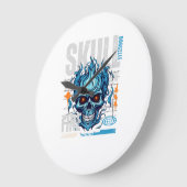 Blue Flaming Skull Streetwear Design | Cyberpunk G ラージ壁時計 (傾斜)