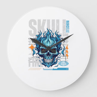 Blue Flaming Skull Streetwear Design | Cyberpunk G ラージ壁時計