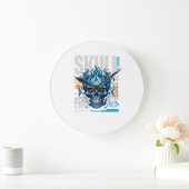 Blue Flaming Skull Streetwear Design | Cyberpunk G ラージ壁時計 (ホーム)