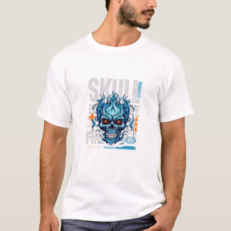 Blue Flaming Skull Streetwear Design | Cyberpunk G Tシャツ