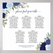 Blue Floral 5 Table Elegant Wedding Seating Chart ポスター (正面)