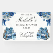 Blue Floral A New Chapter Bridal Shower Banner 横断幕 (横)