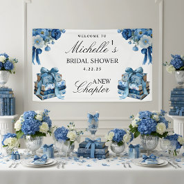 Blue Floral A New Chapter Bridal Shower Banner 横断幕