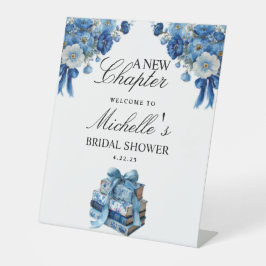 Blue Floral A New Chapter Bridal Shower Sign 台座サイン