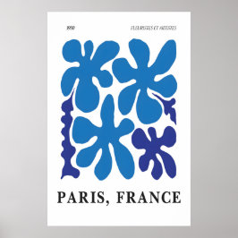 Blue Floral Abstract Art Print 1950s Paris ポスター