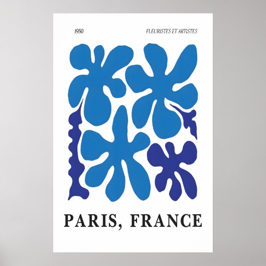 Blue Floral Abstract Art Print 1950s Paris ポスター (正面)