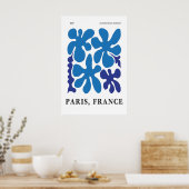 Blue Floral Abstract Art Print 1950s Paris ポスター (キッチン)