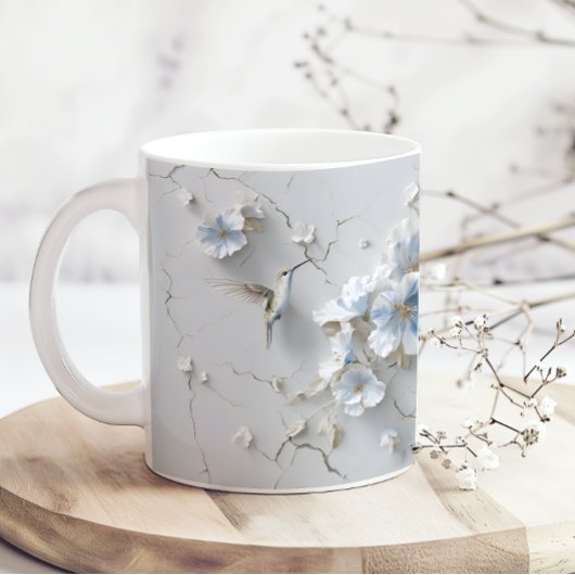 Blue Floral Add Name Hummingbird Coffee Mug コーヒーマグカップ