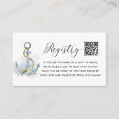 Blue Floral Anchor Baby Shower QR Code Registry エンクロージャーカード (正面)