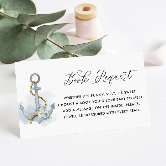 Blue Floral Anchor Nautical Book Request エンクロージャーカード