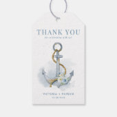 Blue Floral Anchor Nautical Wedding Thank You ギフトタグ (裏面)