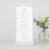 Blue Floral and Bird Toile Wedding Menu Card セーブザデート (スタンド正面)