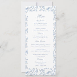 Blue Floral and Bird Toile Wedding Menu Card セーブザデート