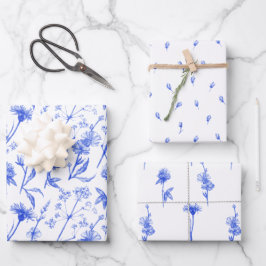 Blue Floral And Botanical Flowers Pattern Papers ラッピングペーパーシート