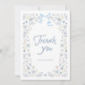 Blue Floral and Bow Bridal Shower Thank you  サンキューカード (正面)