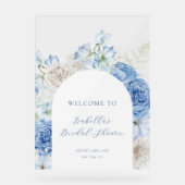 Blue Floral Arch Bridal Shower Welcome アクリルサイン (正面)