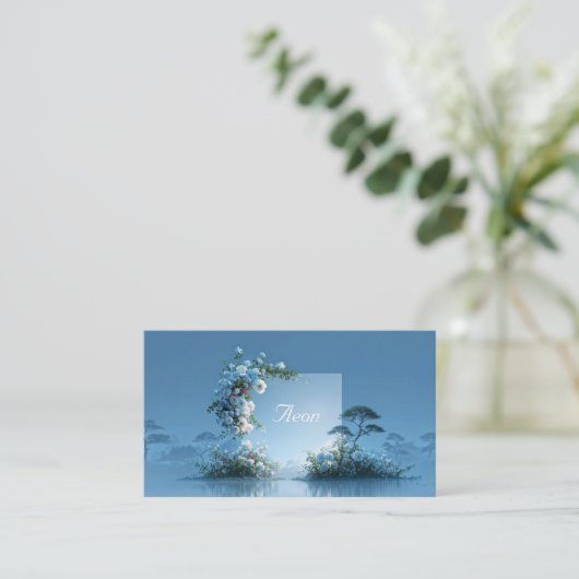 Blue Floral Arch Misty Waterscape Minimalist 名刺 (スタンド正面)