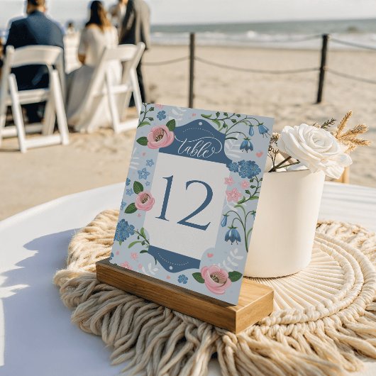 Blue Floral Art Deco Wedding Table Cards Seating テーブルナンバー