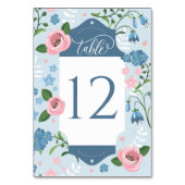 Blue Floral Art Deco Wedding Table Cards Seating テーブルナンバー (正面)