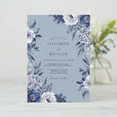 Blue Floral Artistic Flourish Wedding 招待状 (スタンド正面)