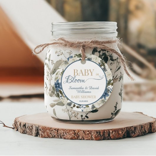 Blue Floral Baby in Bloom Botanical Baby Shower フェイバータグ