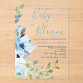 Blue Floral Baby In Bloom Shower アクリル招待状 (正面)