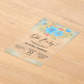 Blue Floral Baby Shower アクリル招待状 (レイダウン)